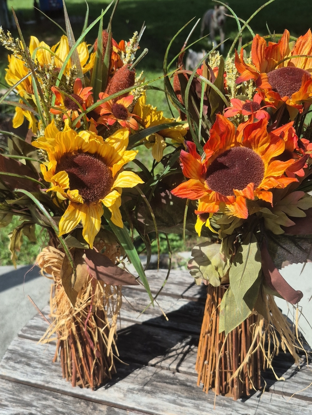 Autumn Fall Faux Sunflower Cat Tails Arrangements 2 Thanksgiving Fall Decor